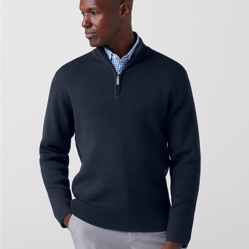 MIZZEN + MAIN Hillcrest Men's Navy Quarter Zip Navy Blue Sweater